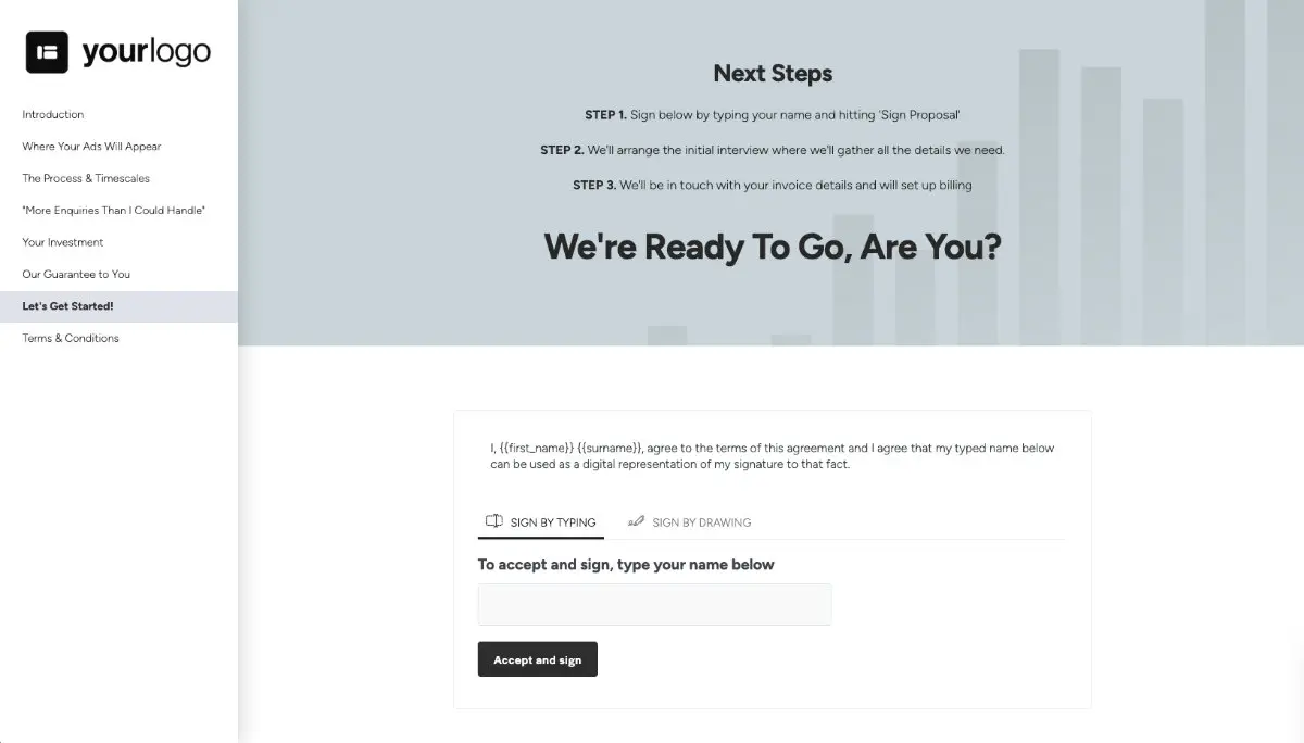Google Adwords Proposal Template - Next steps with digital signing