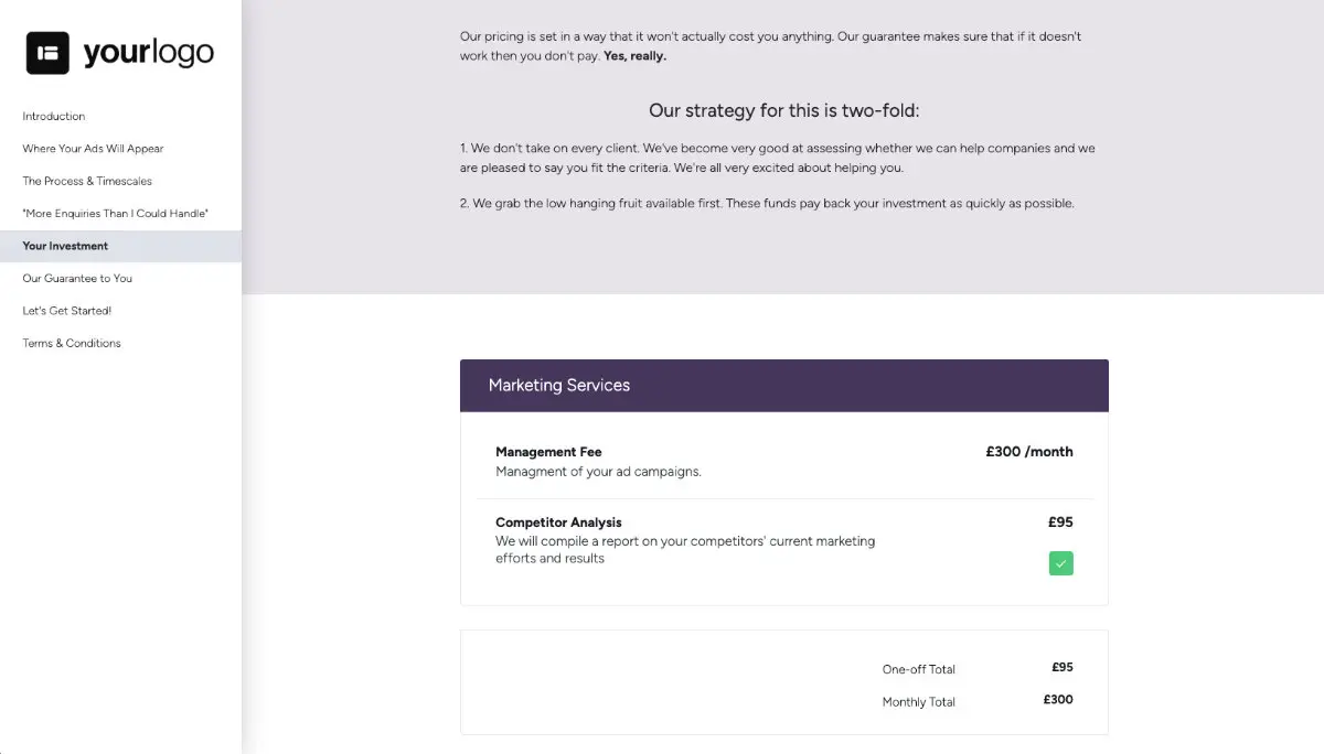 Marketing Services Proposal Template - Pricing