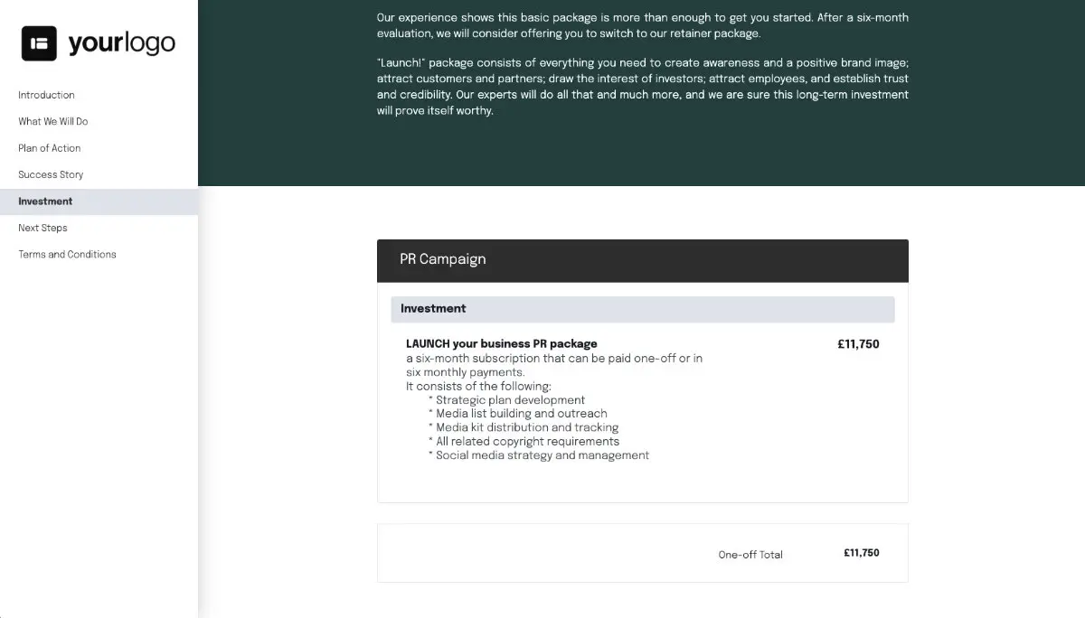 PR Campaign Proposal Template - Pricing