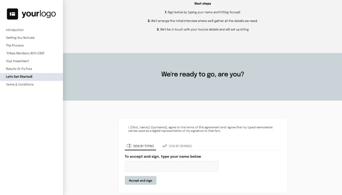 Social Media Marketing Proposal Template - Next steps with digital signing