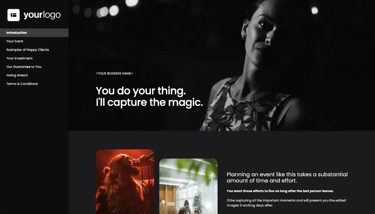 Photography Proposal Template - Pre-written services section
