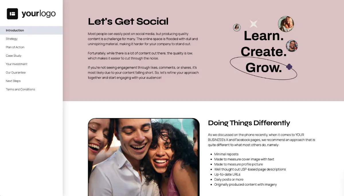 Social Media Management Proposal Template - Pre-written services section