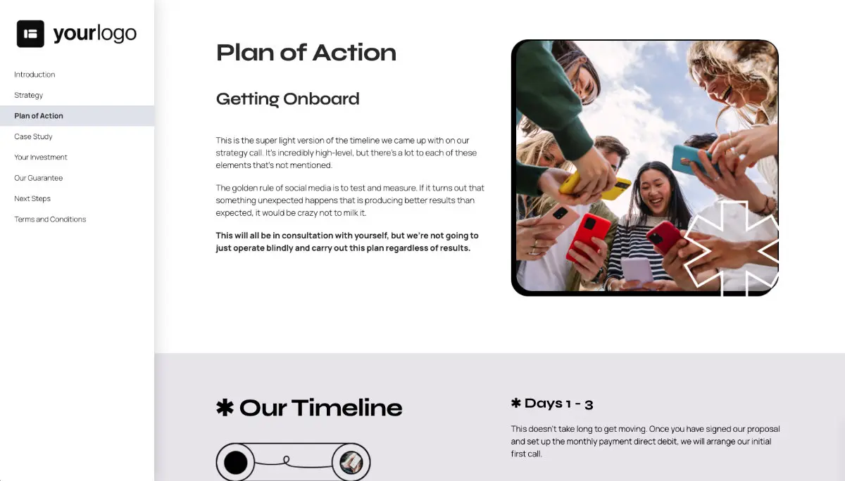 Social Media Management Proposal Template - Process and timescales