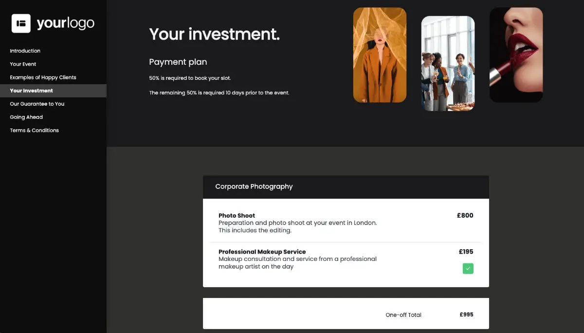 Photography Proposal Template - Pricing