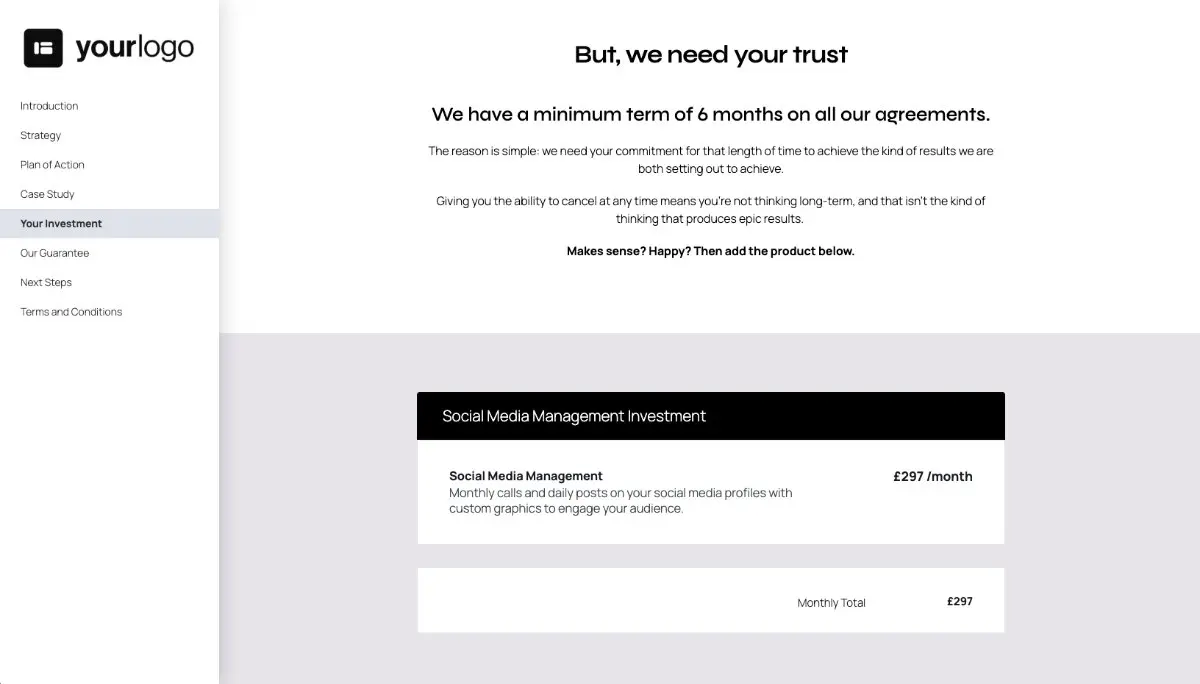 Social Media Management Proposal Template - Pricing