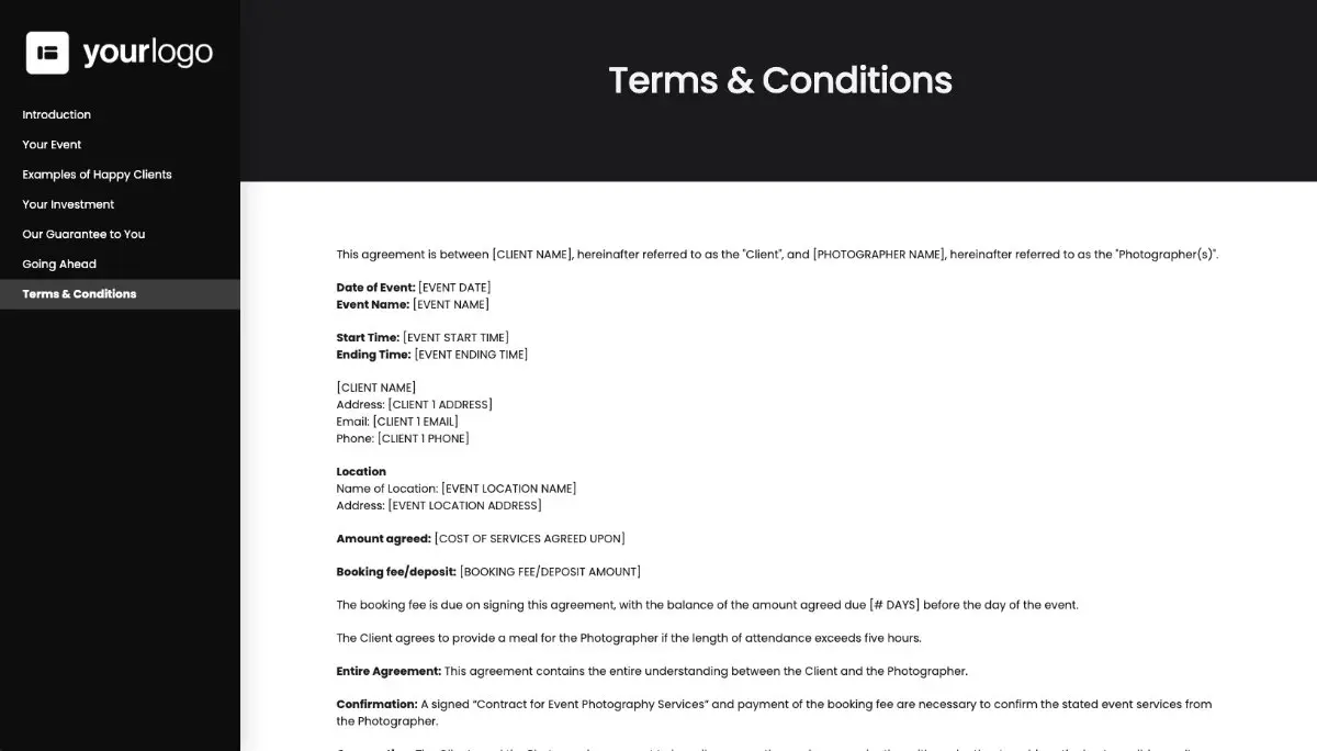 Photography Proposal Template - Pre-written contract