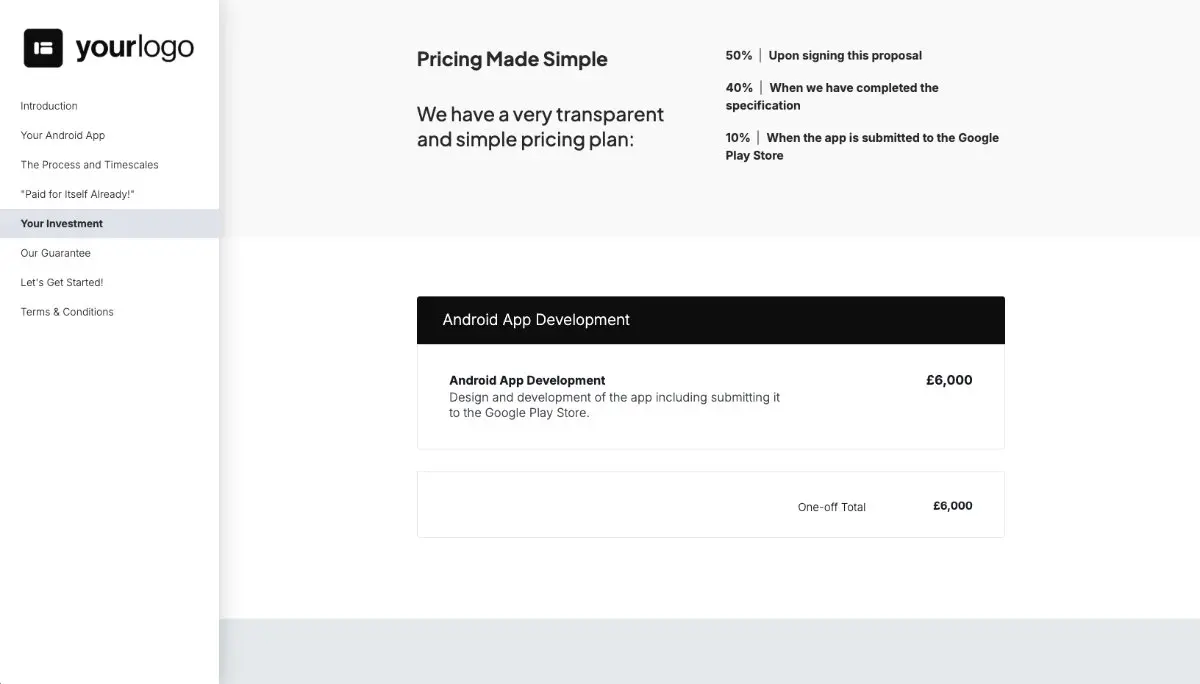 Android Mobile App Development Proposal Template - Pricing