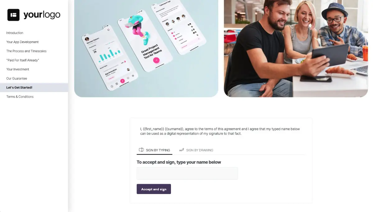 App Development Proposal Template - Next steps with digital signing