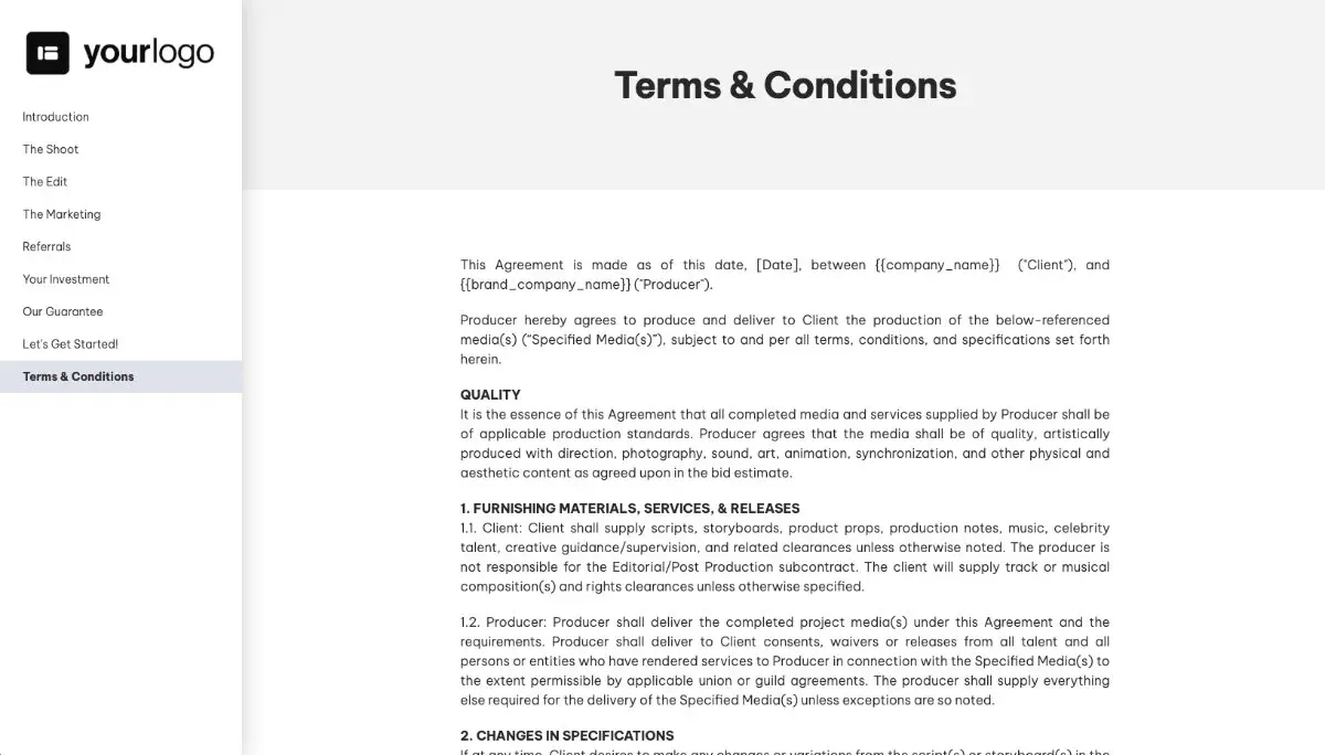 Corporate Video Proposal Template - Pre-written contract