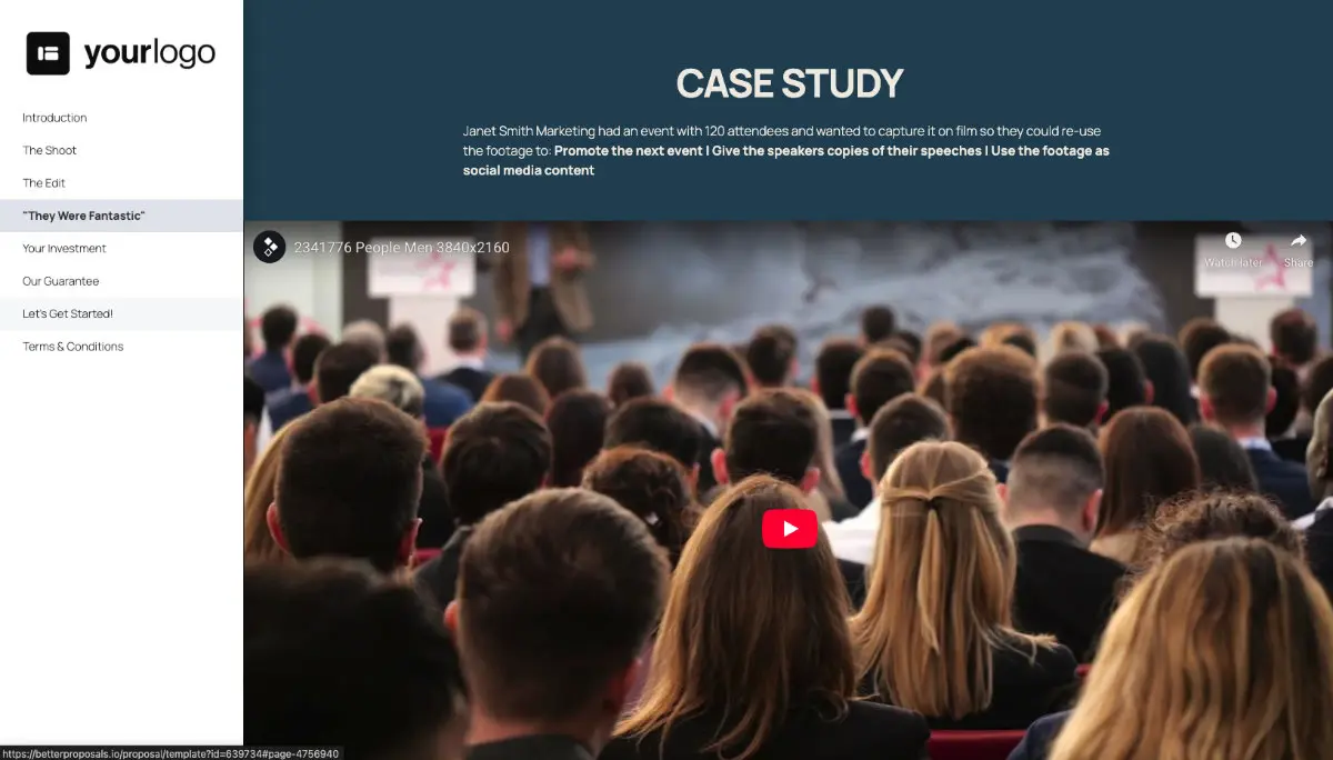 Event Filming Proposal Template - Case study example