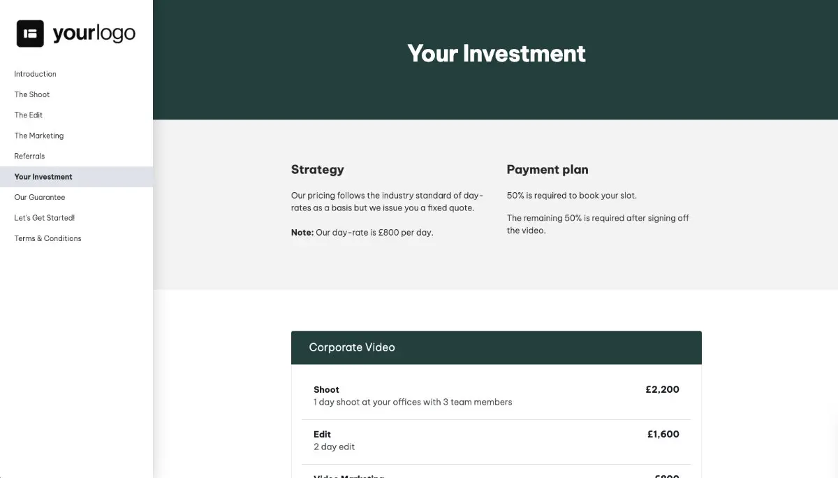 Corporate Video Proposal Template - Pricing