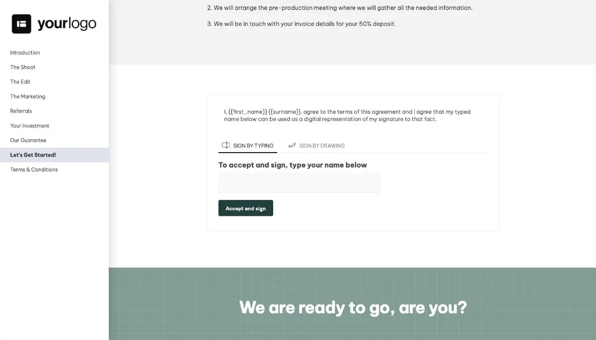 Corporate Video Proposal Template - Next steps with digital signing