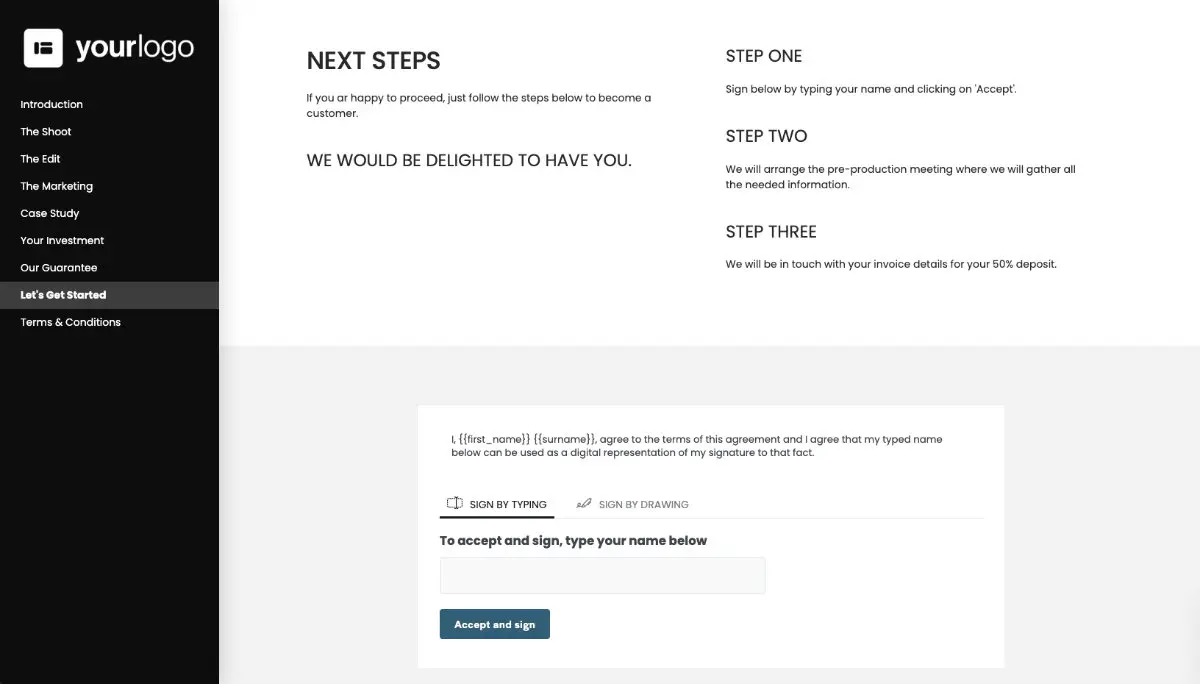 Video Production Proposal Template - Next steps with digital signing