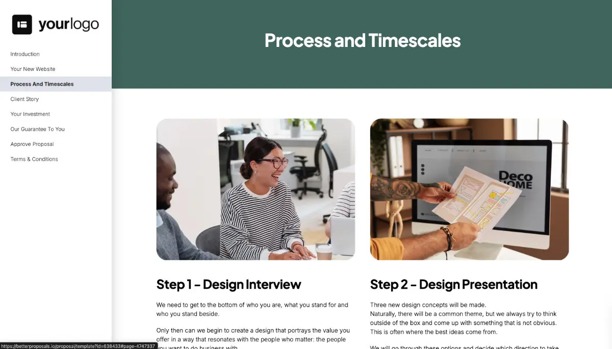 Ecommerce Web Design Proposal Template - Process and timescales