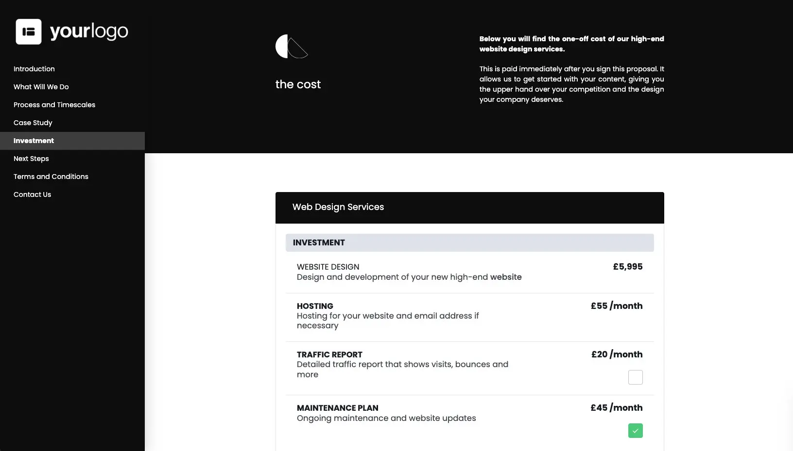 High-end Web Design Proposal Template - Pricing