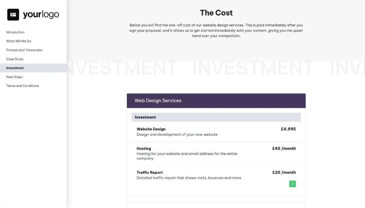 Small Business Web Design Proposal Template - Pricing