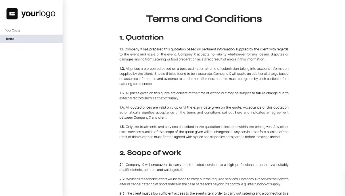 Catering Quote Template - Simple Terms and Conditions
