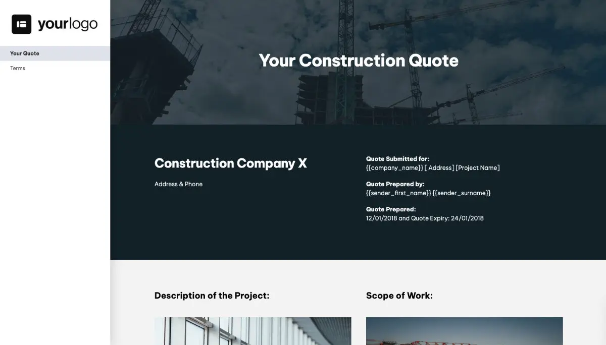 Construction Quote Template - Cover Letter