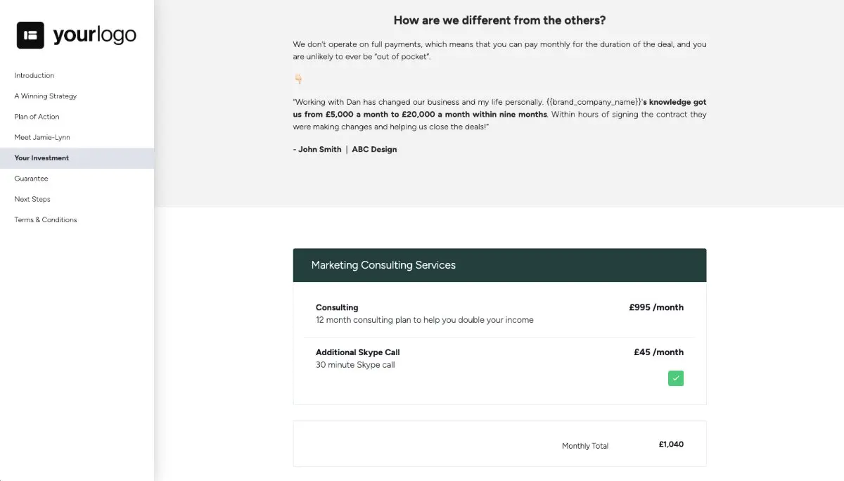 Marketing Consulting Quote Template - Pricing