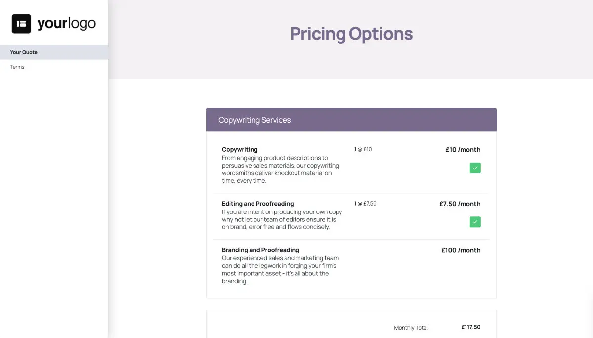 Copywriter Quote Template - Pricing