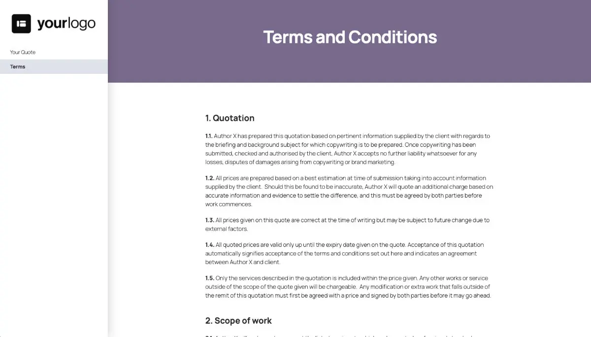 Copywriter Quote Template - Simple Terms and Conditions