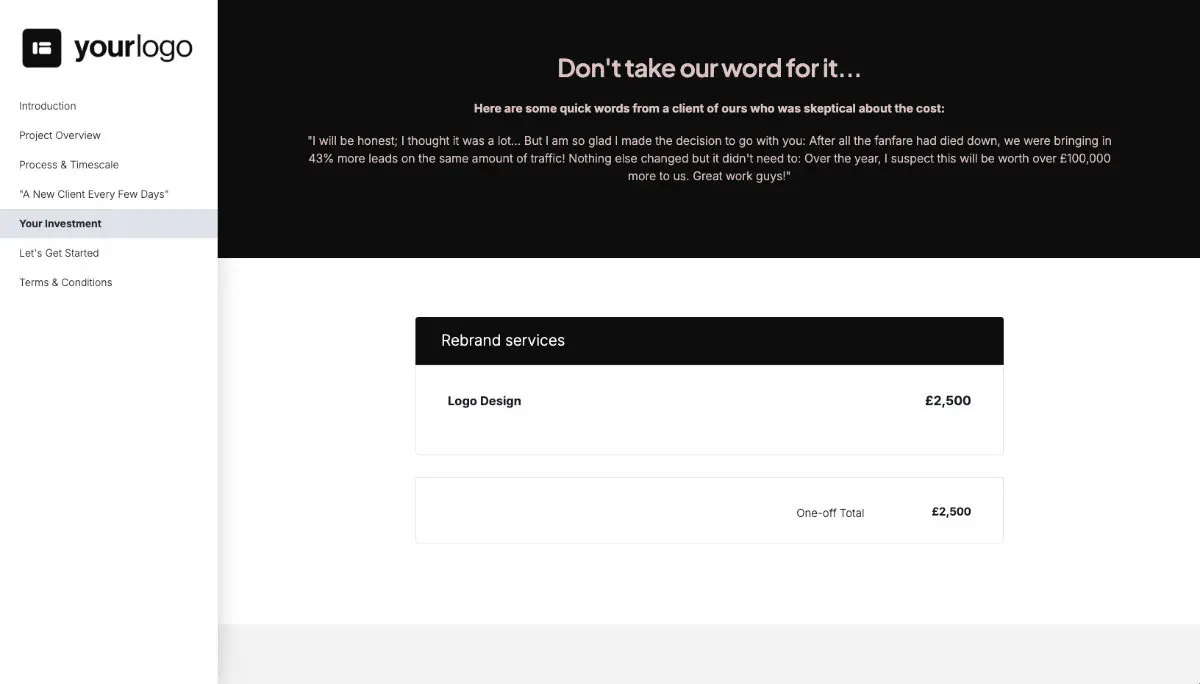 Rebrand Quote Template - Pricing