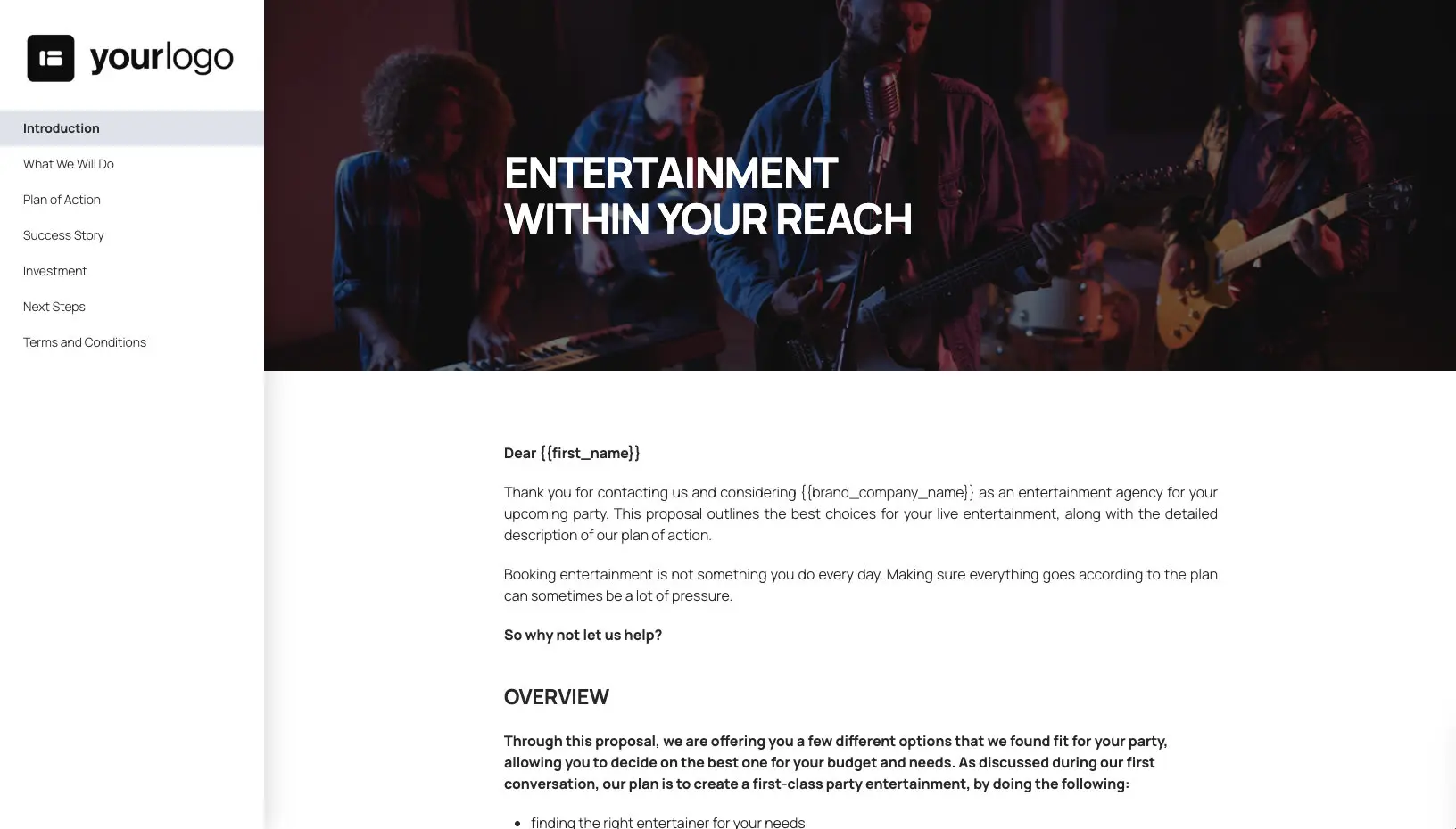 Entertainment Quote Template - Pre-Written Introduction Section
