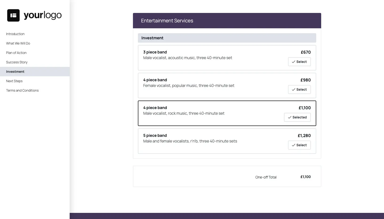 Entertainment Quote Template - Pricing