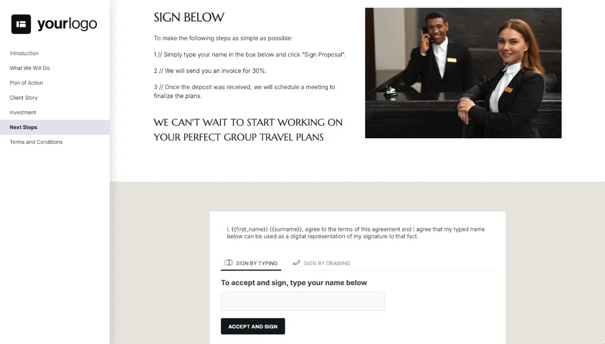 Hotel Groups Quote Template - Next Steps with Digital Signing