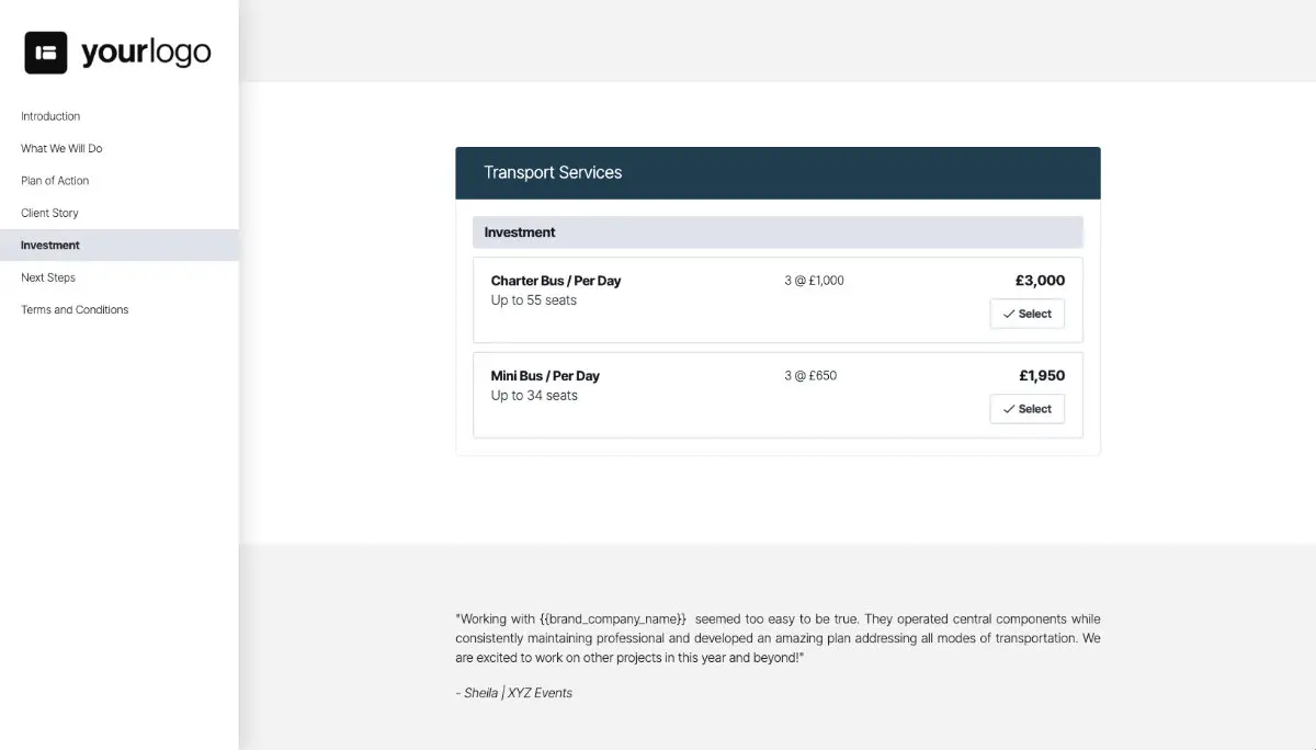 Transportation Quote Template - Pricing