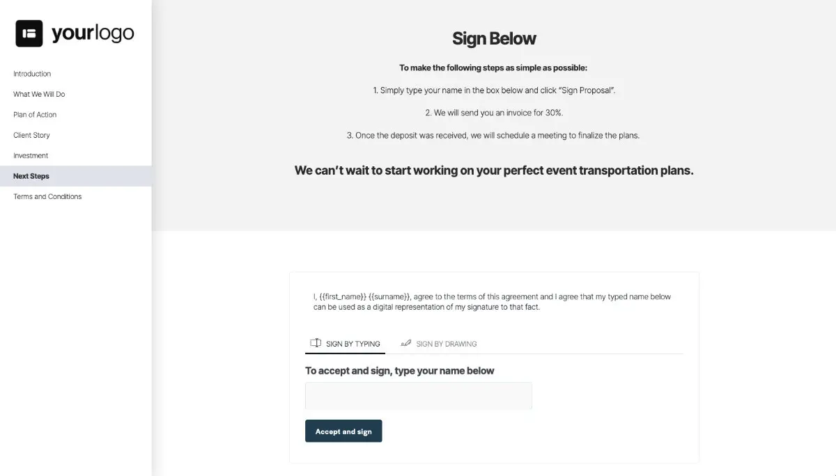Transportation Quote Template - Next Steps with Digital Signing