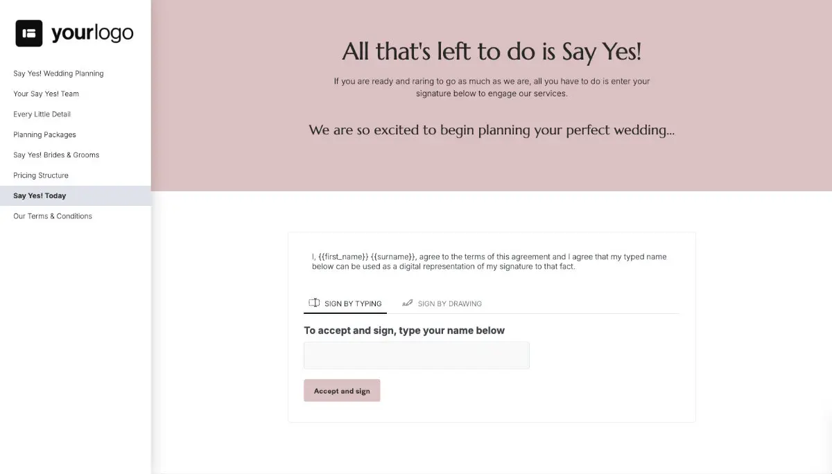 Wedding Planner Quote Template - Next Steps with Digital Signing