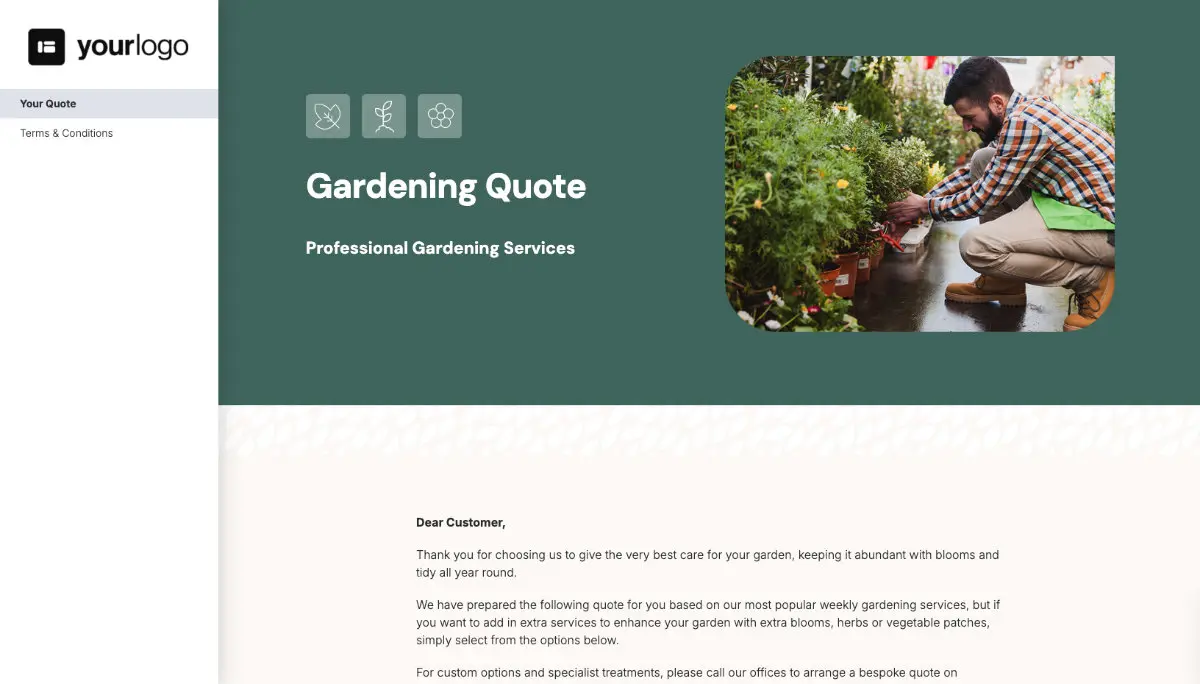 Gardening Quote Template - Cover Letter