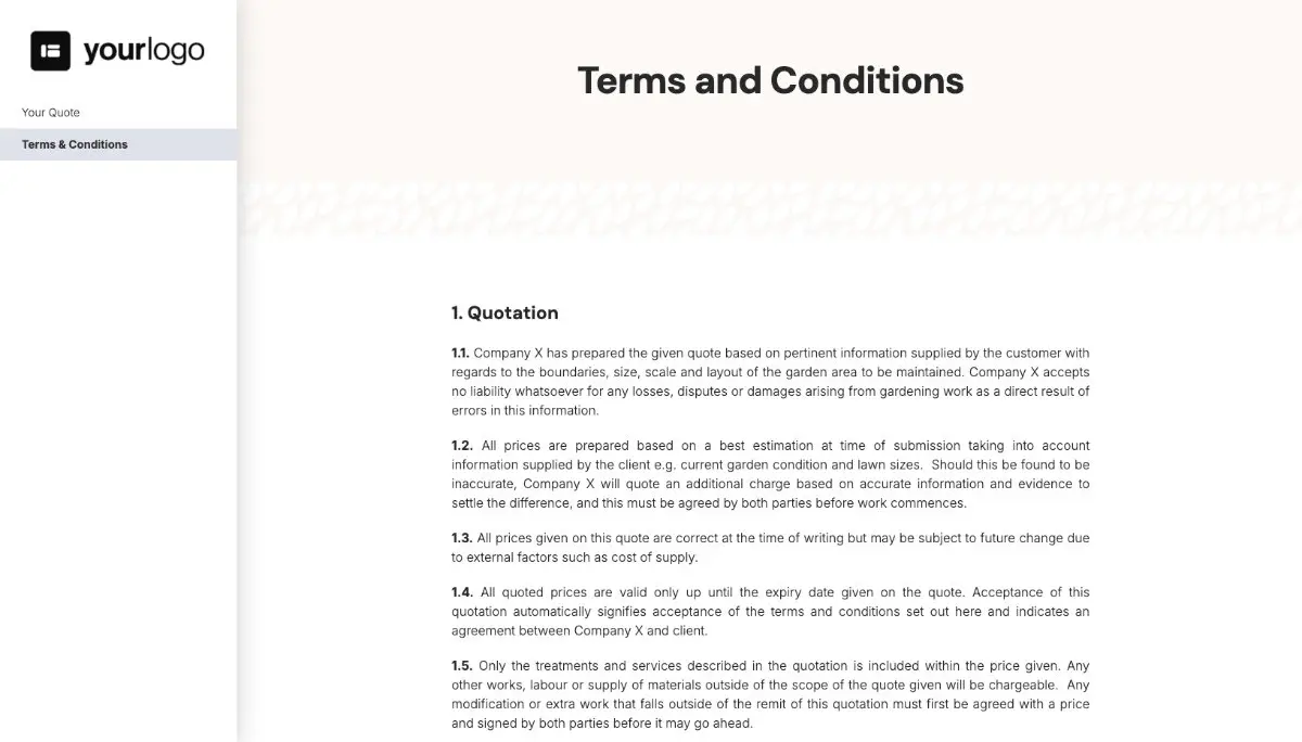 Gardening Quote Template - Simple Terms and Conditions