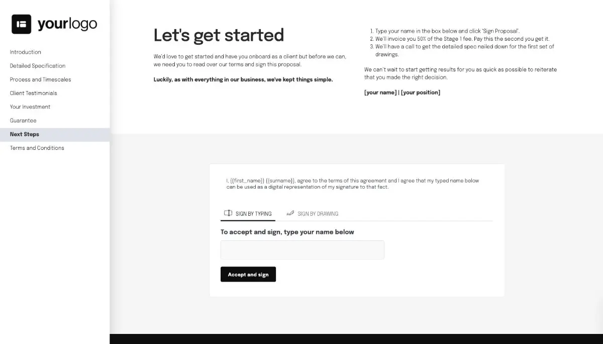 Architecture Quote Template - Next Steps with Digital Signing