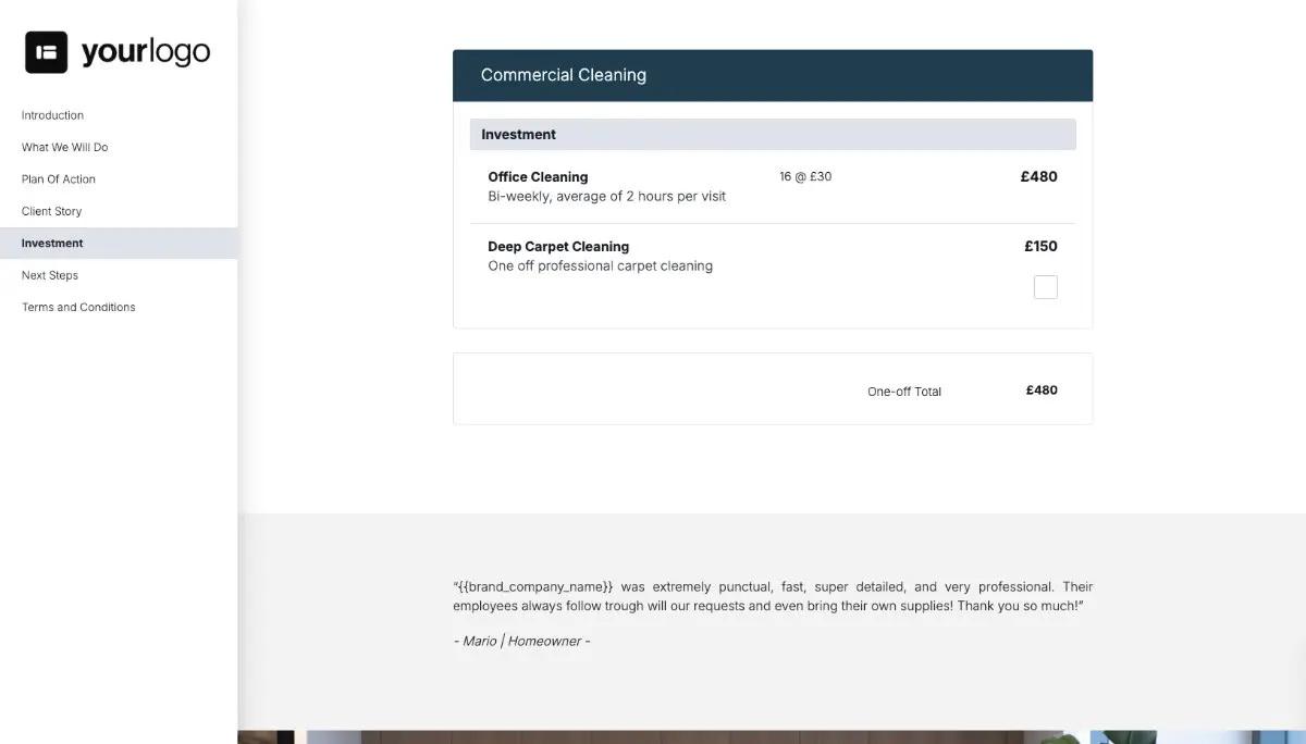Commercial Cleaning Quote Template - Pricing