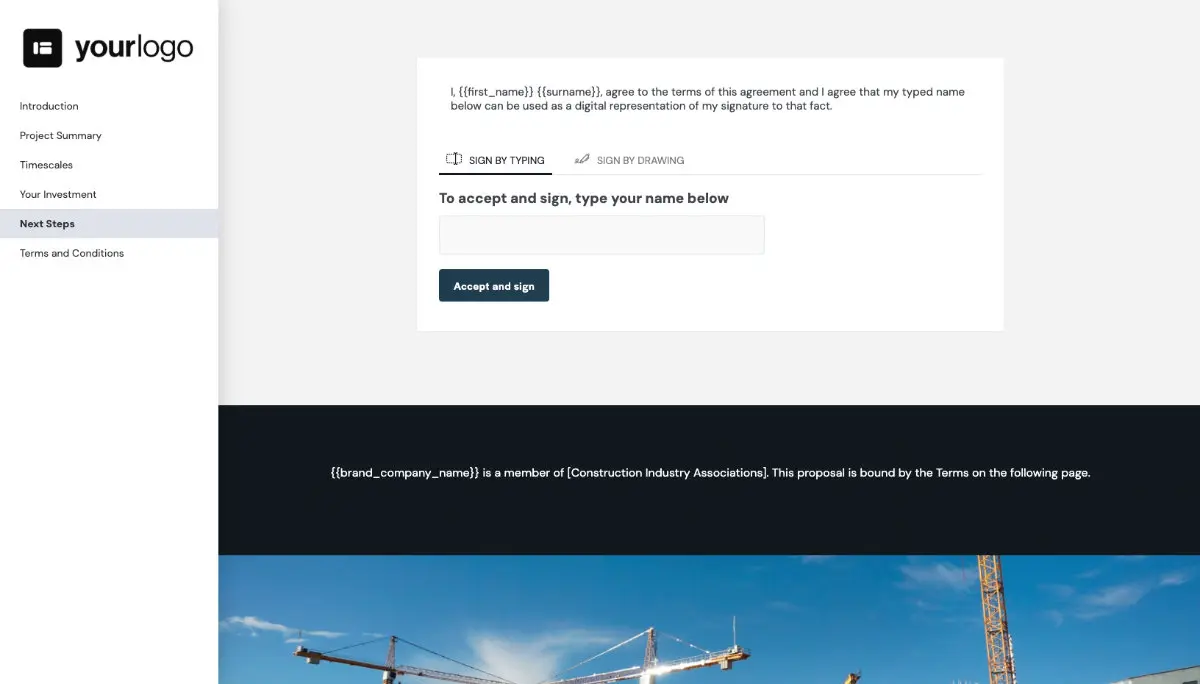 Construction Work Quote Template - Next Steps with Digital Signing