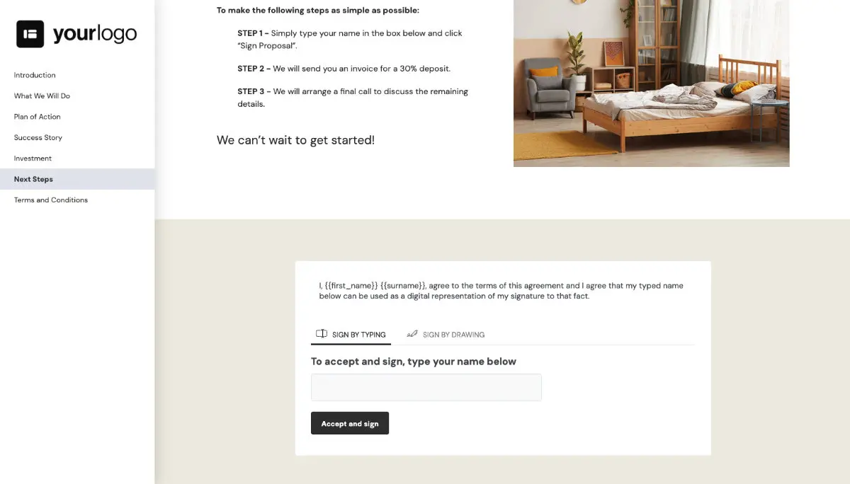 Home Staging Quote Template - Next Steps with Digital Signing