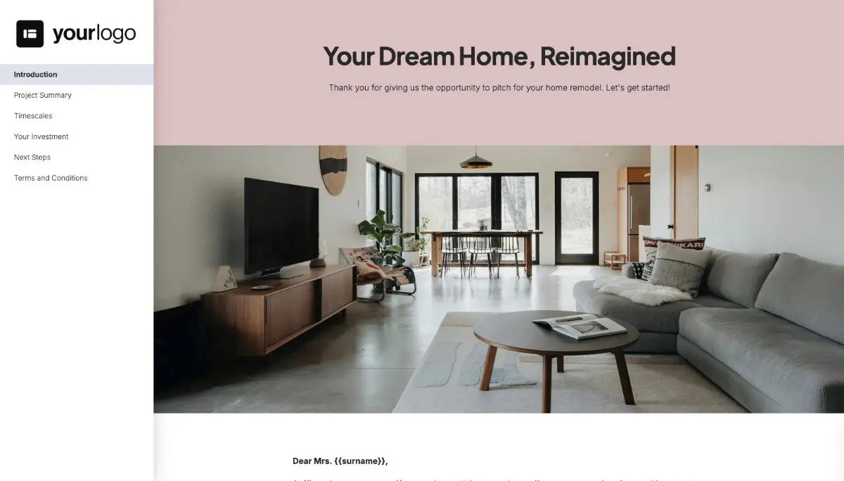 Remodeling Quote Template - Pre-Written Intro and Services Section