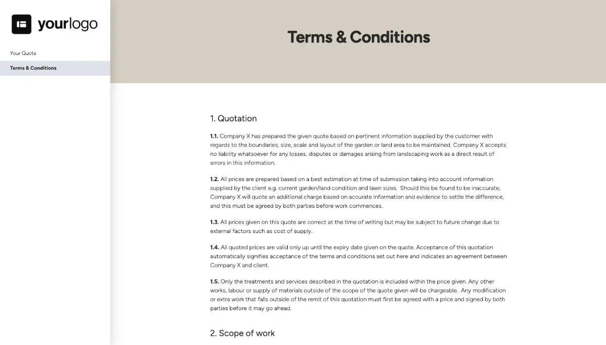 Landscaping Quote Template - Simple Terms and Conditions