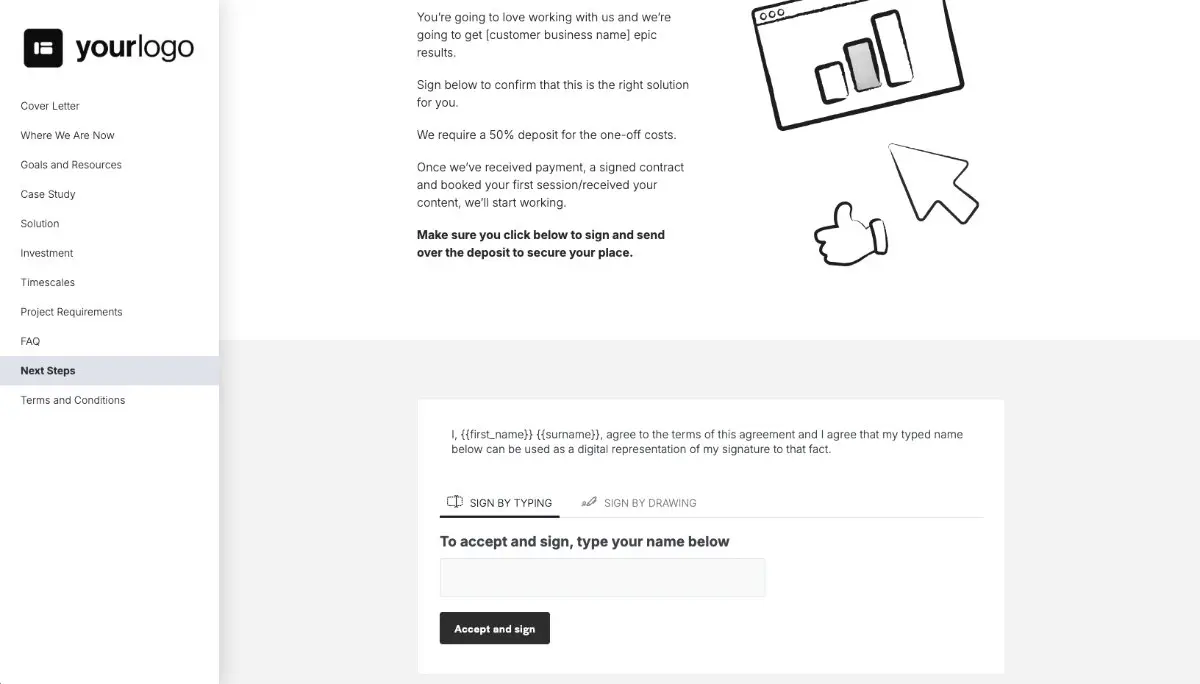 Marketing Funnels Quote Template - Next Steps with Digital Signing