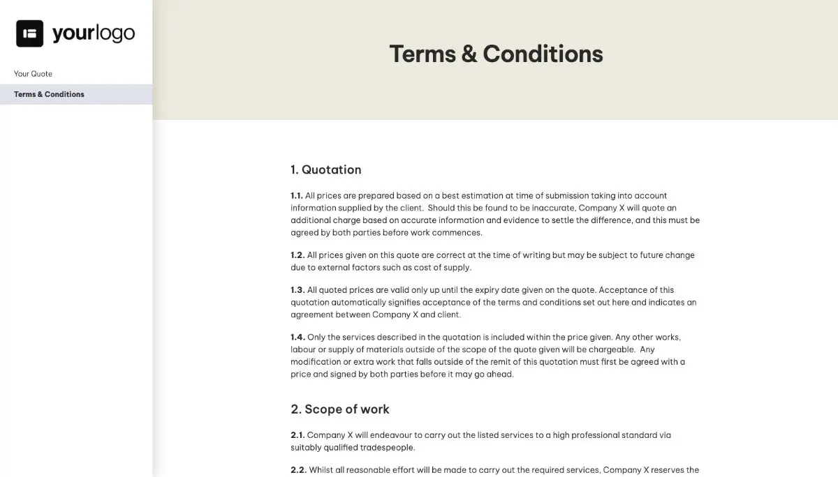Painter and Decorator Quote Template - Simple Terms and Conditions