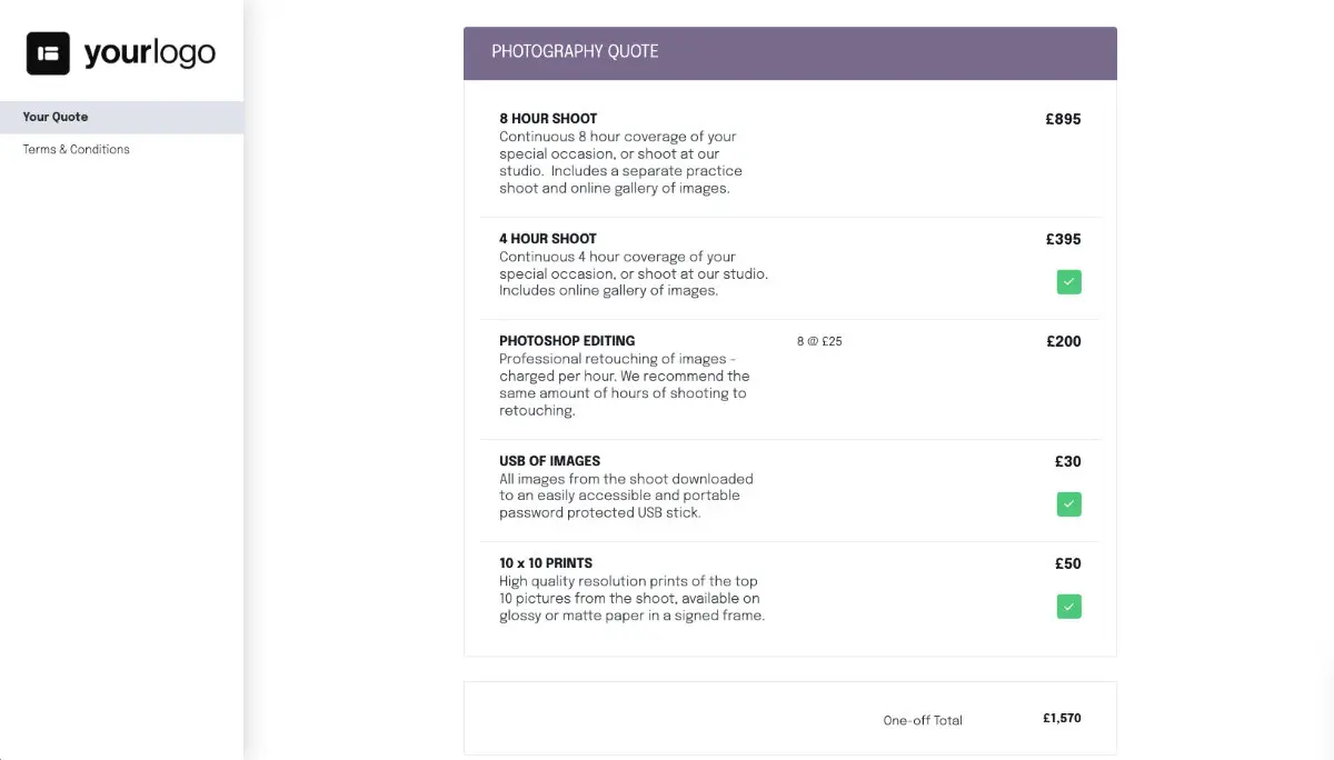 Photography Quote Template - Pricing