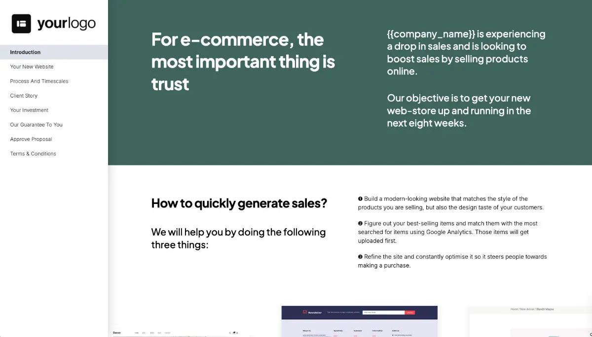 Ecommerce Web Design Quote Template - Pre-Written Intro and Services Section