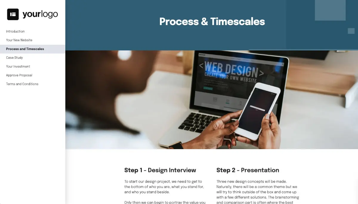 Simple Web Design Quote Template - Process and Timescales