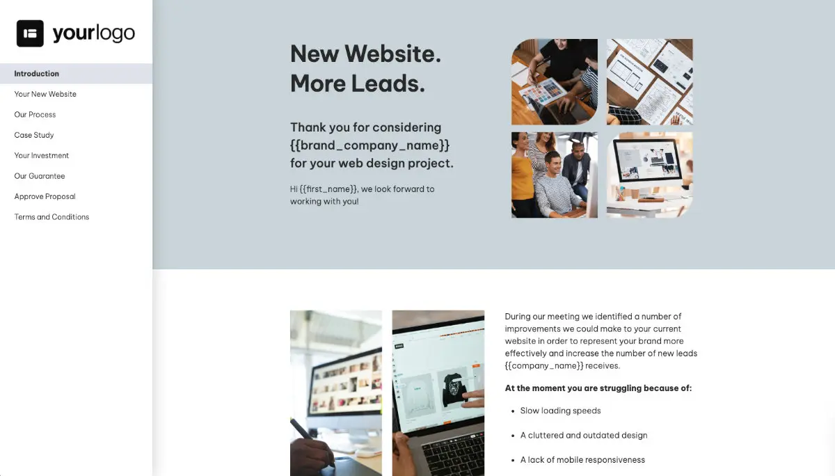 Website Design Quote Template - A Dedicated Section for the Intro and Your Service
