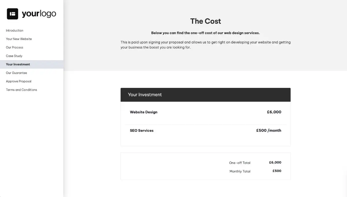 Website Design Quote Template - Pricing