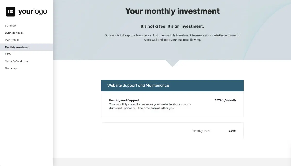 Website Support and Maintenance Quote Template - Pricing