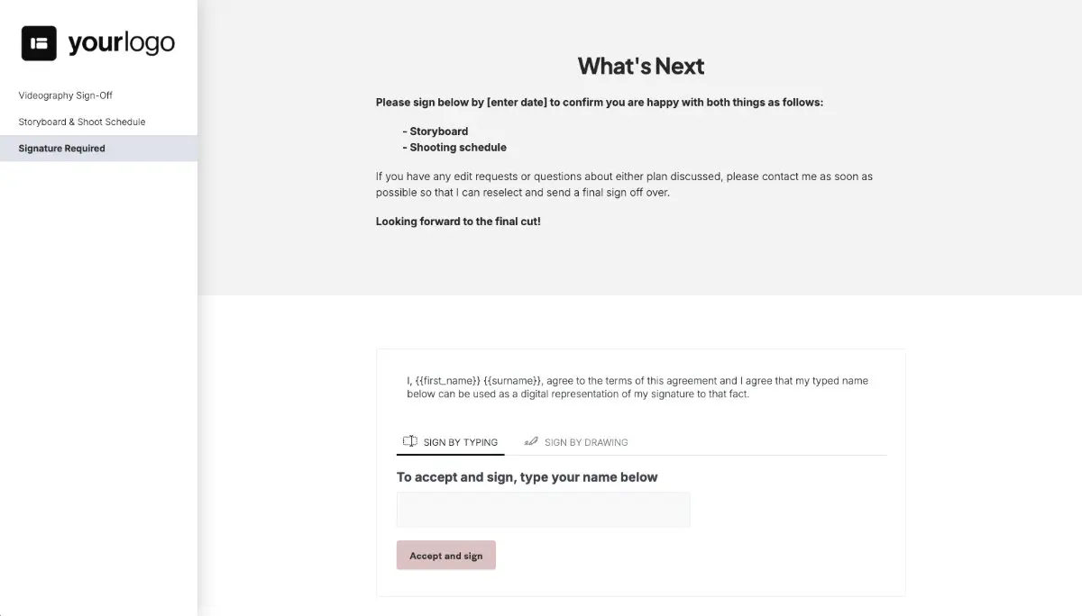 Video Plan or Storyboard Signoff - Next Steps with Digital Signing